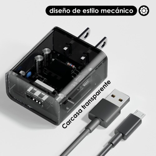Cargador Carga Rápida Negro Transparente Cable Micro Usb V8
