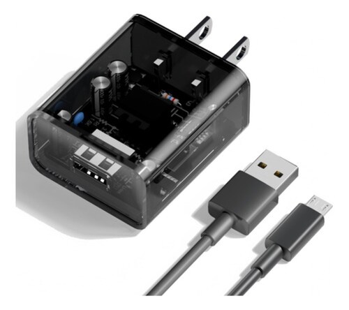 Cargador Carga Rápida Negro Transparente Cable Micro Usb V8