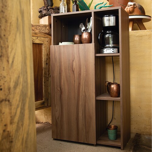 Hogare Mueble Alacena Despensero Organizador Practico Multiusos de melamina de alta resistencia, con puerta y estantes Color Negro Parota
