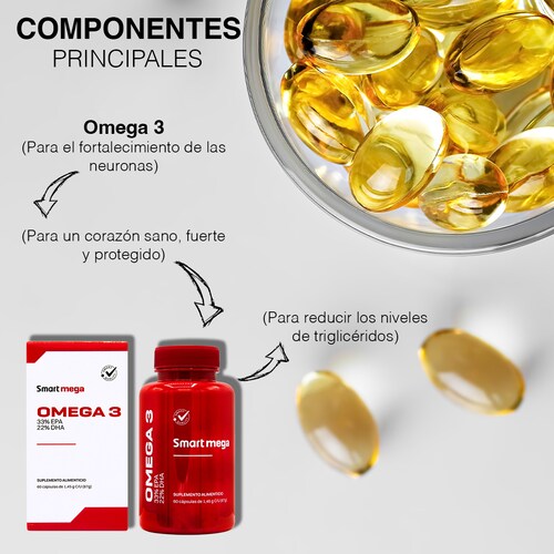 Smart Mega OMEGA 3  33% EPA + 22% DHA  30 capsulas Suplemento alimenticio 