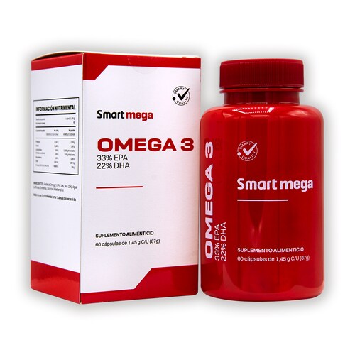 Smart Mega OMEGA 3  33% EPA + 22% DHA  30 capsulas Suplemento alimenticio 