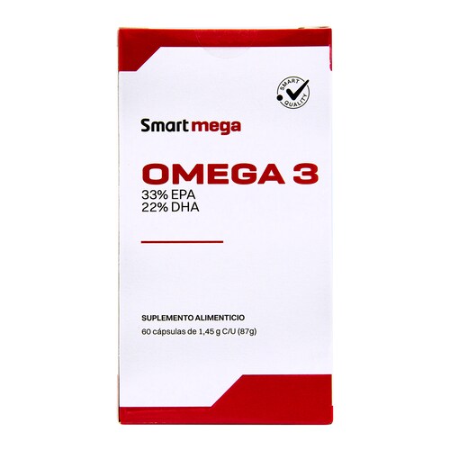 Smart Mega OMEGA 3  33% EPA + 22% DHA  30 capsulas Suplemento alimenticio 