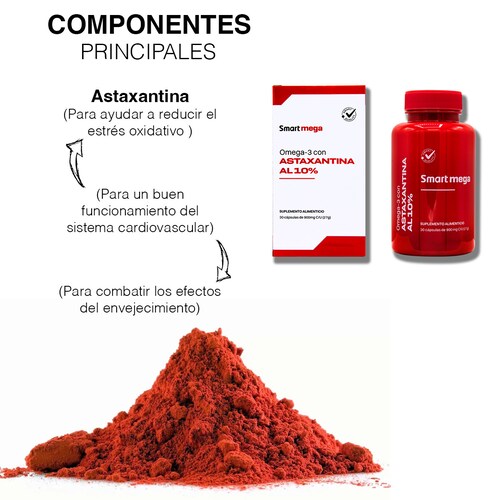 Smart Mega Omega 3 con Astaxsantina al 10% 30 Cápsulas  Suplemento Alimenticio 