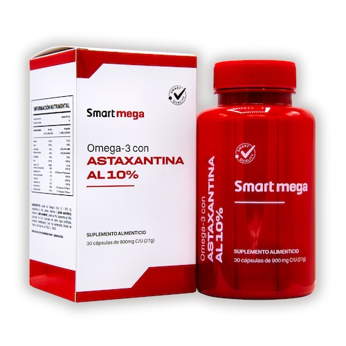 Smart Mega Omega 3 con Astaxsantina al 10% 30 Cápsulas  Suplemento Alimenticio 