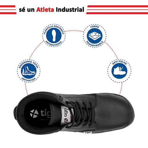 Zapato de Seguridad Tigo by WSM, Ergonómico y muy ligero. Con casquillo de Policarbonato. Bota Industrial. Es un calzado Industrial dieléctrico y antiderrapante. Est. 9005-MT