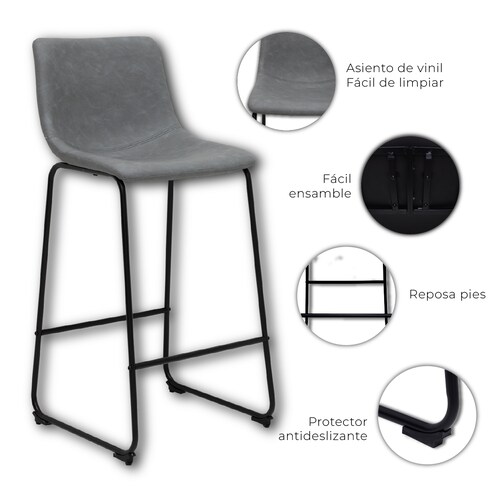 Set De 2 Bancos Altos Para Barra Carlo Gris .