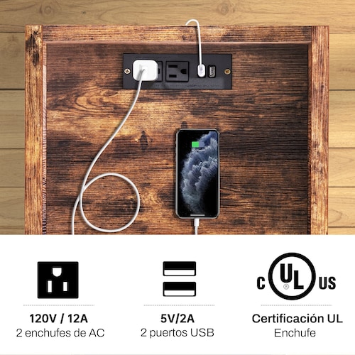 Buro Mesa De Noche Fabato De Madera Rustico Y Estación De Carga Usb Fa2121-brn