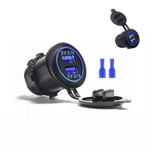 Switch Cargador Usb Doble Para Auto Moto Iluminado 12v 2.1a