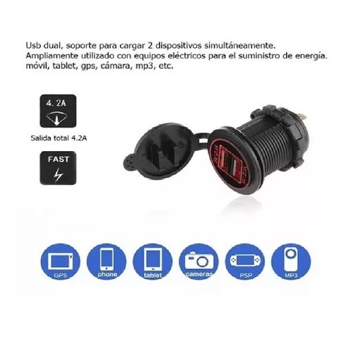 Switch Cargador Usb Doble Para Auto Moto Iluminado 12v 2.1a