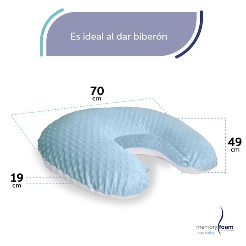 Memory Foam | Almohada De Lactancia/ Cojín para Alimentar Bebé con Biberón  o Fórmula - Con Funda Azul Lavable 