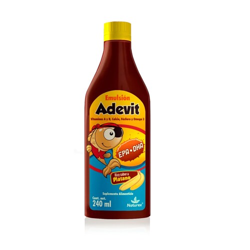 Emulsión ADEVIT con Aceite de Hígado de Bacalao 240 ml, Vitamina A D Calcio Forforo Omega