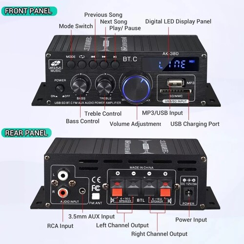 Mini Amplificador De Audio Para Auto Casa 2 De Canales 600w