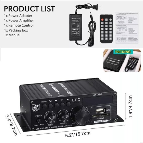Mini Amplificador De Audio Para Auto Casa 2 De Canales 600w