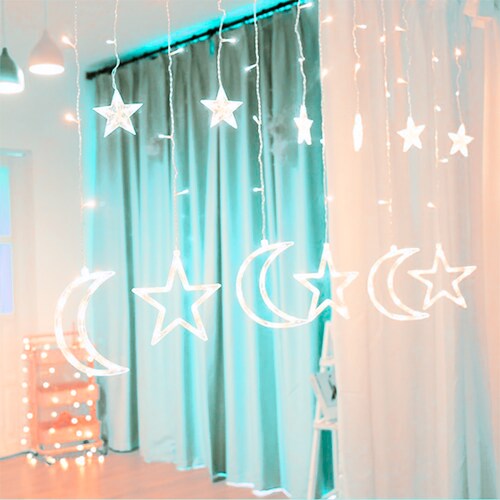 Cortina De Luces Led Blanca Luces Lunas Y Estrellas 2.6 Mts