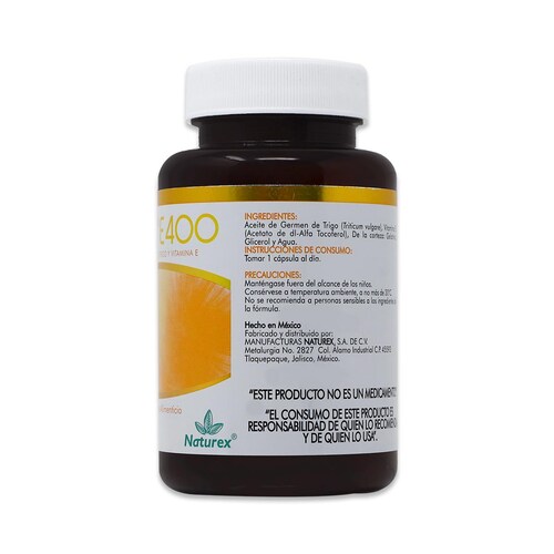 Vitrex E 400: Suplemento de Vitamina E en Cápsulas - Frasco con 30 Caps - Naturex