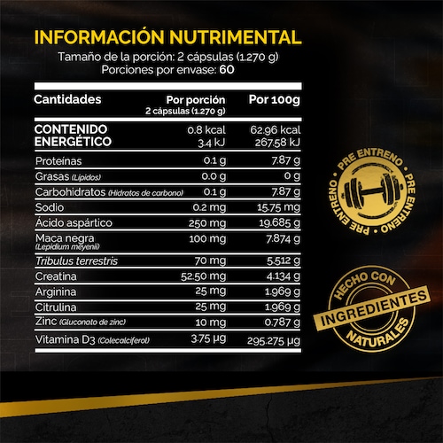 Suplemento Alimenticio - Precursor Testosterona Mens |Testo Rocket Aminoacidos 120 Capsulas