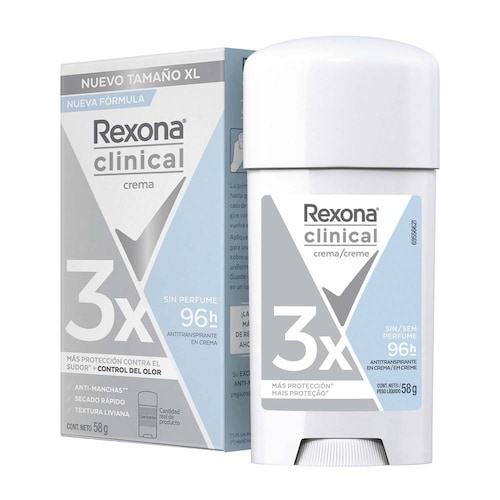Rexona Clinical Desodorante Antitranspirante en Crema, Unisex, Sin Perfume, Piel Sensible, 3 Piezas