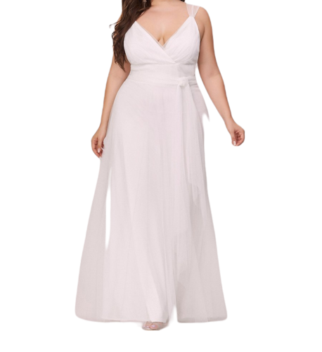 Vestido Elegante de Fiesta Largo Blanco Novia Curvy Damas Honor o Civil con Tul Tallas Ch a Talla Extra