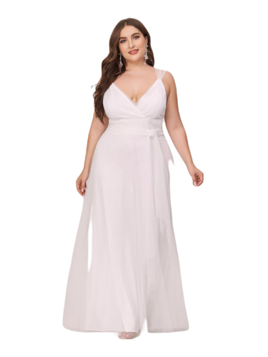 Vestido Elegante de Fiesta Largo Blanco Novia Curvy Damas Honor o Civil con Tul Tallas Ch a Talla Extra