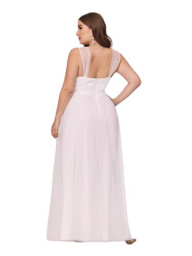 Vestido Elegante de Fiesta Largo Blanco Novia Curvy Damas Honor o Civil con Tul Tallas Ch a Talla Extra