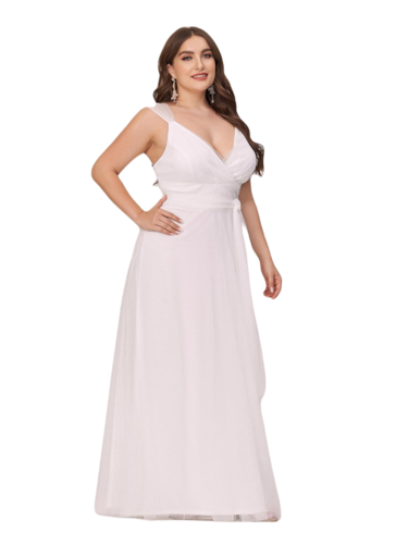 Vestido Elegante de Fiesta Largo Blanco Novia Curvy Damas Honor o Civil con Tul Tallas Ch a Talla Extra