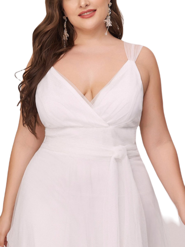 Vestido Elegante de Fiesta Largo Blanco Novia Curvy Damas Honor o Civil con Tul Tallas Ch a Talla Extra