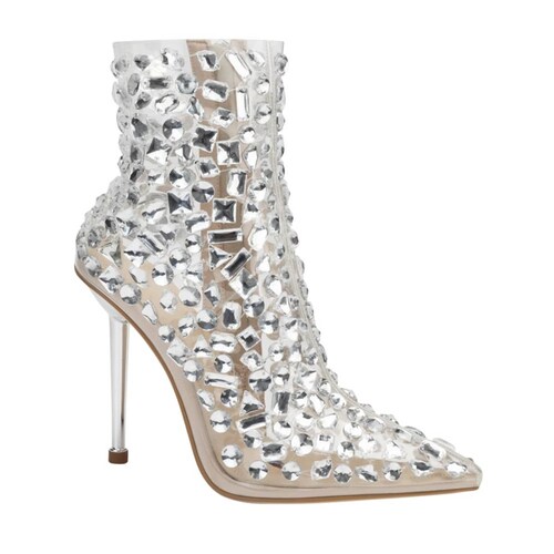Botas de vestir marca Thalia Sodi, de mica con pedrería y tacón metálico, 1090105