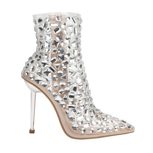 Botas de vestir marca Thalia Sodi, de mica con pedrería y tacón metálico, 1090105