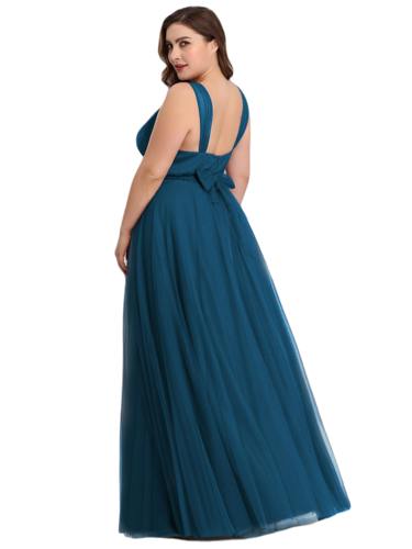 Vestido Elegante de Fiesta Largo Azul Petróleo Curvy Damas Honor o Invitada con Tul Tallas Ch a Talla Extra