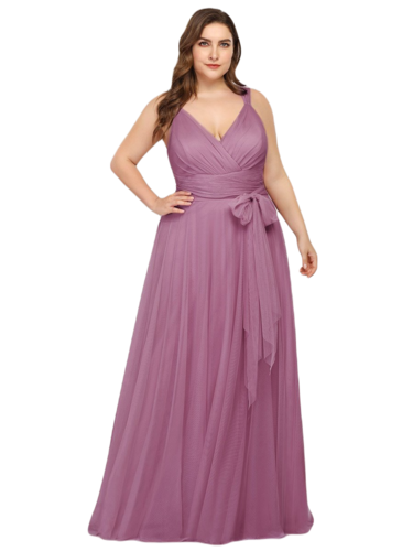 Vestido Elegante de Fiesta Largo Mauve Lila Curvy Damas Honor o Invitada con Tul Tallas Ch a Talla Extra