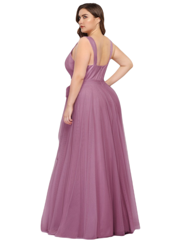 Vestido Elegante de Fiesta Largo Mauve Lila Curvy Damas Honor o Invitada con Tul Tallas Ch a Talla Extra