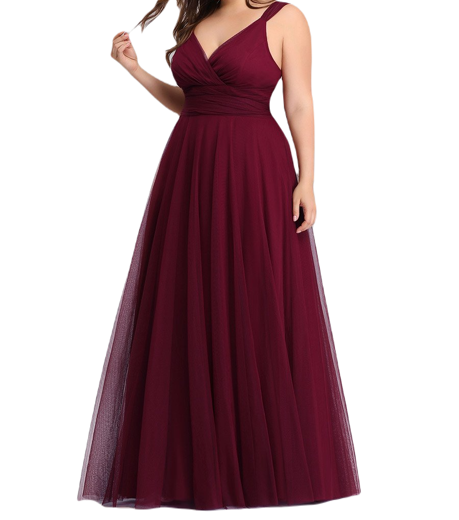 Vestido Elegante de Fiesta Largo Guinda Vino Curvy Damas Honor o