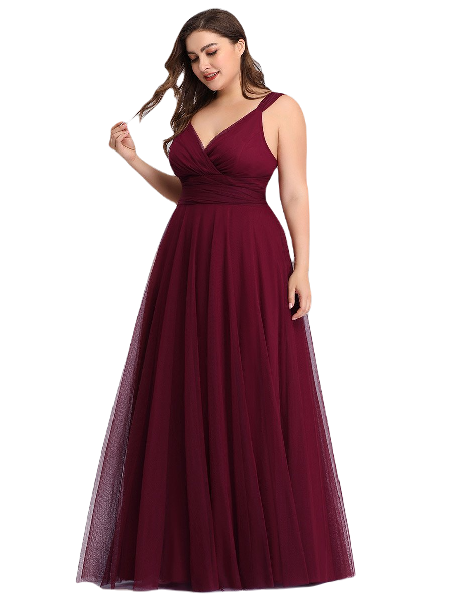 Vestido Elegante de Fiesta Largo Guinda Vino Curvy Damas Honor o