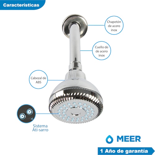 CNX Regadera Cromada ABS para Baño con Tubo de Acero Inoxidable (Con sistema anti-sarro).