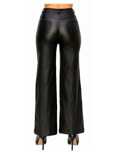 Pantalon jeans vinipiel Beddel negro acampanado