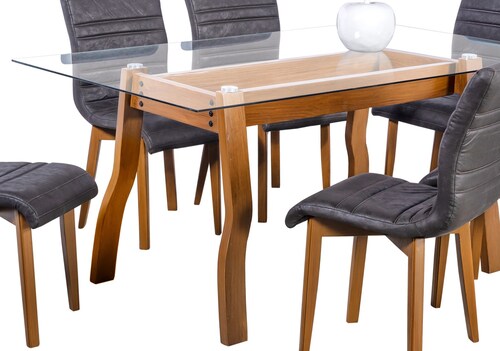 Comedor Parma Negro 6 Sillas Rectangular Madera y Cristal.
