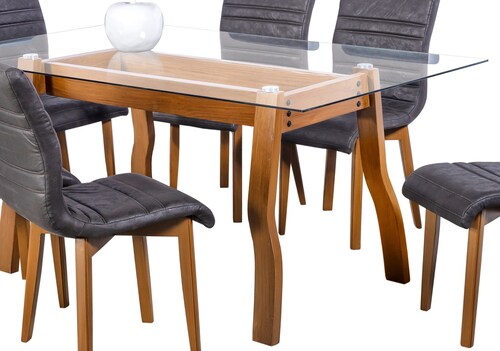 Comedor Parma Negro 6 Sillas Rectangular Madera y Cristal.