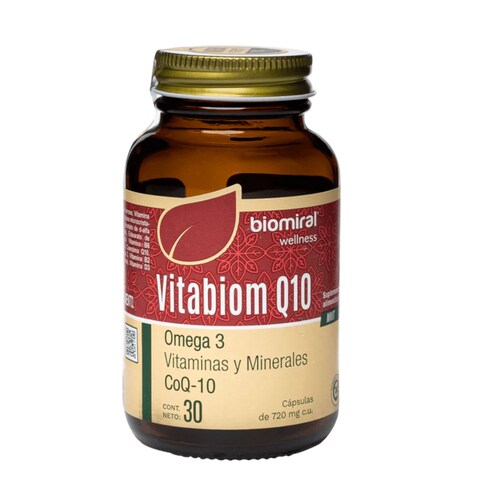 VITABIOM  Q10 Cápsulas C/ 30, Omega 3 Vit B3 Calcio Cintrona