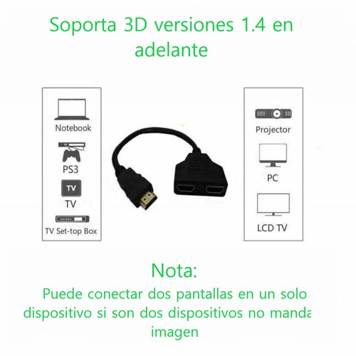 Cable divisor HDMI conmutador vídeo HD adaptador pc consolas portátil pantalla TV negro lap