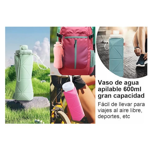 Botella Agua Plegable Silicon Viaje Oficina Fitness Vaso Rosa