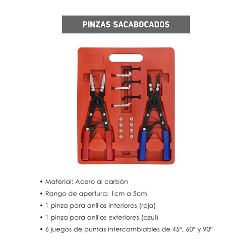 2 Kits Pinzas para anillos Acero al carbón de 25 Centímetros apertura de 1 a 5cm Con puntas intercambiables 2 pinzas Karlen TH110418 Color negro