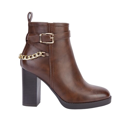 Botines cafés marca Sao Paulo para mujer, con hebilla y cadena, mod. 1087834