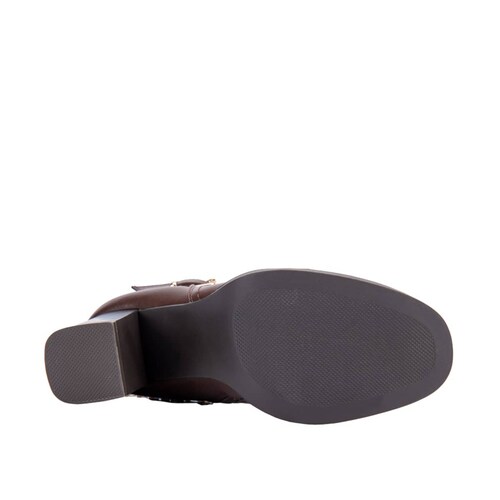 Botines cafés marca Sao Paulo para mujer, con hebilla y cadena, mod. 1087834