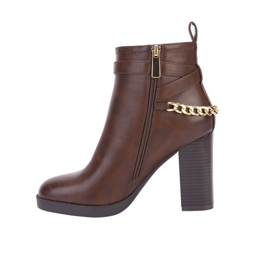 Botines cafés marca Sao Paulo para mujer, con hebilla y cadena, mod. 1087834