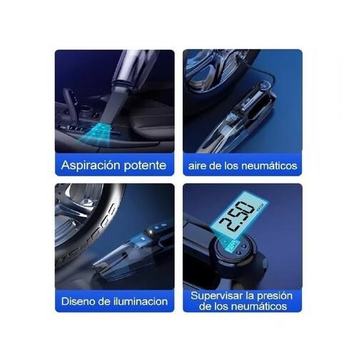 Aspirador De Coches+inflador+luz Led+presión De Neumáticos