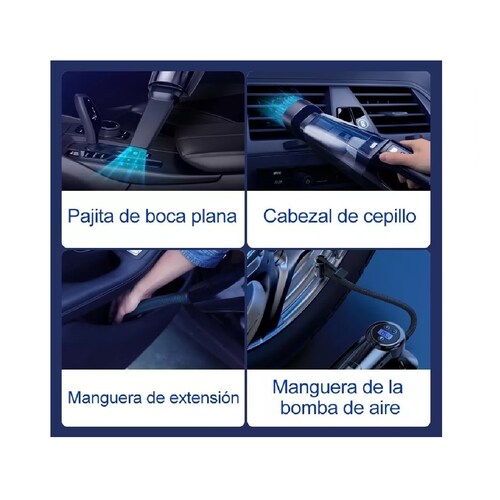 Aspirador De Coches+inflador+luz Led+presión De Neumáticos