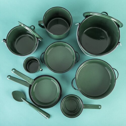 Batería De Cocina Clásica De Peltre 12 Piezas Verde