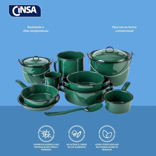 Batería De Cocina Clásica De Peltre 12 Piezas Verde