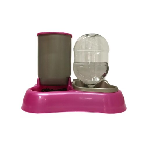 Dispensador Comedero Y Bebedero 2 En 1 Mascotas Perros Gatos Rosa Chicle