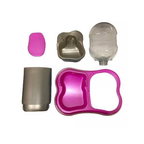 Dispensador Comedero Y Bebedero 2 En 1 Mascotas Perros Gatos Rosa Chicle
